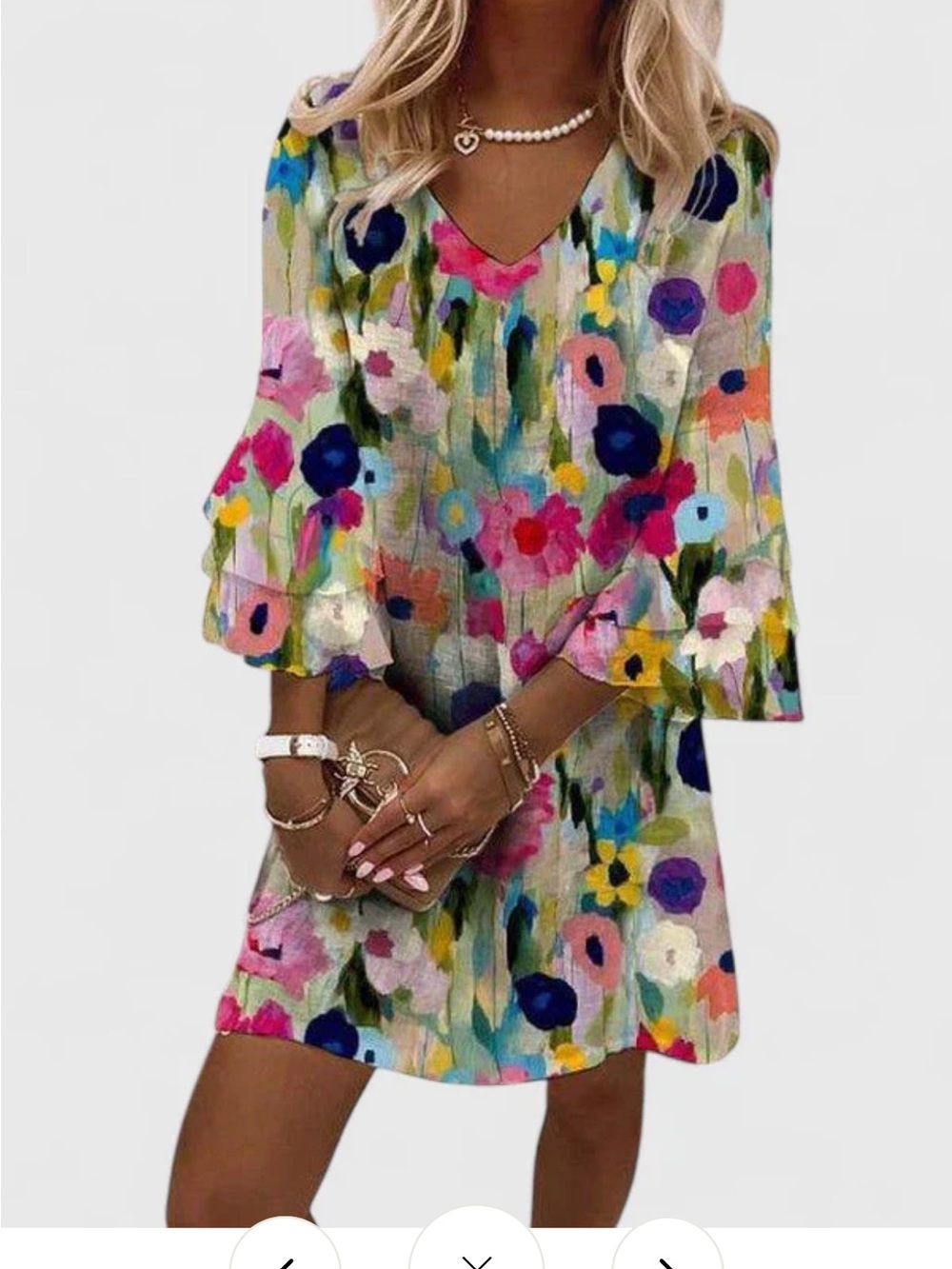 Floral V-Neck Midi Dress in Multi-Color